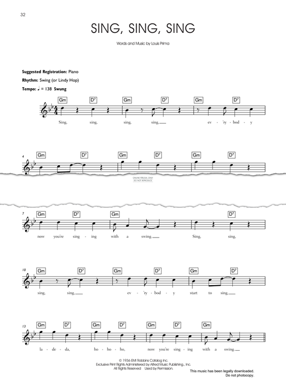 Produktgalerie: Seite 1 von 1 Sing, Sing, Sing (With A Swing), Louis Prima, Gesang, Keyboard