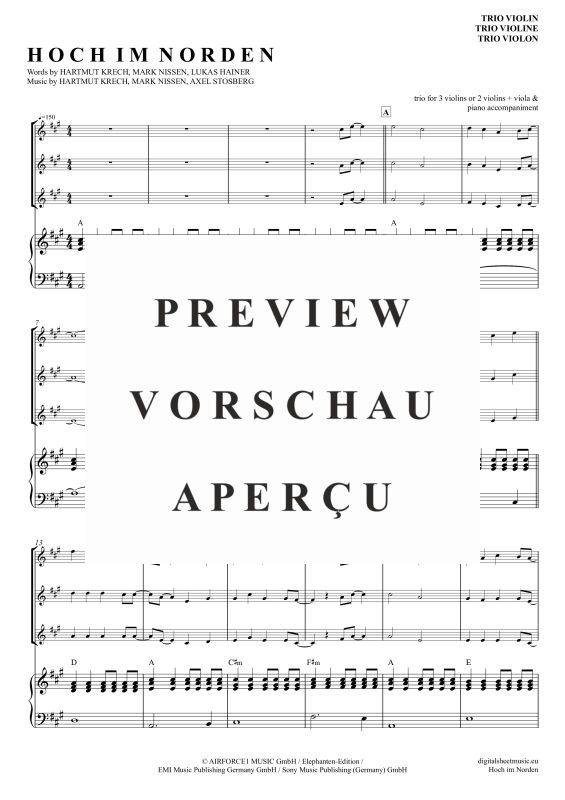 Produktgalerie: Seite 2 von 11 Hoch im Norden, Santiano, (Violinen Trio + Klavier)