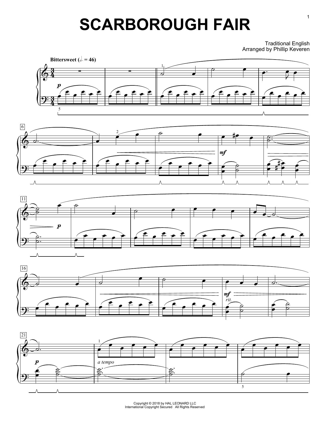 Product picture to: Scarborough Fair [Classical version] (arr. Phillip Keveren)