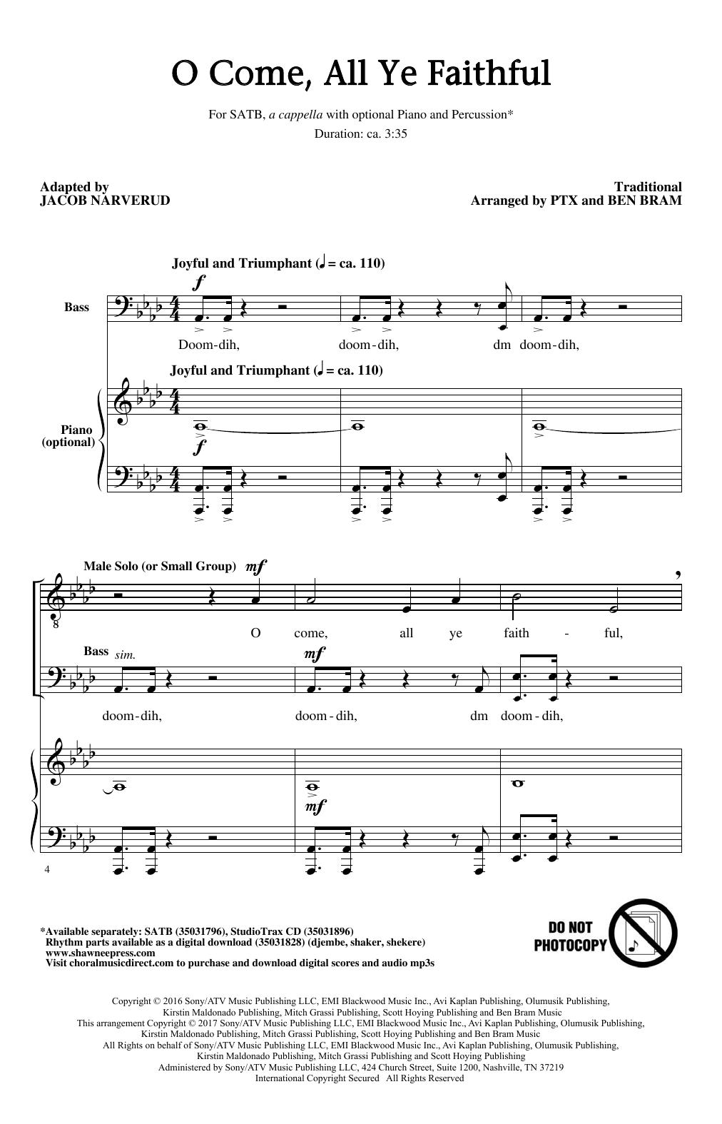 Product gallery: Page 1 of 1 O Come, All Ye Faithful (arr. Jacob Narverud), Pentatonix