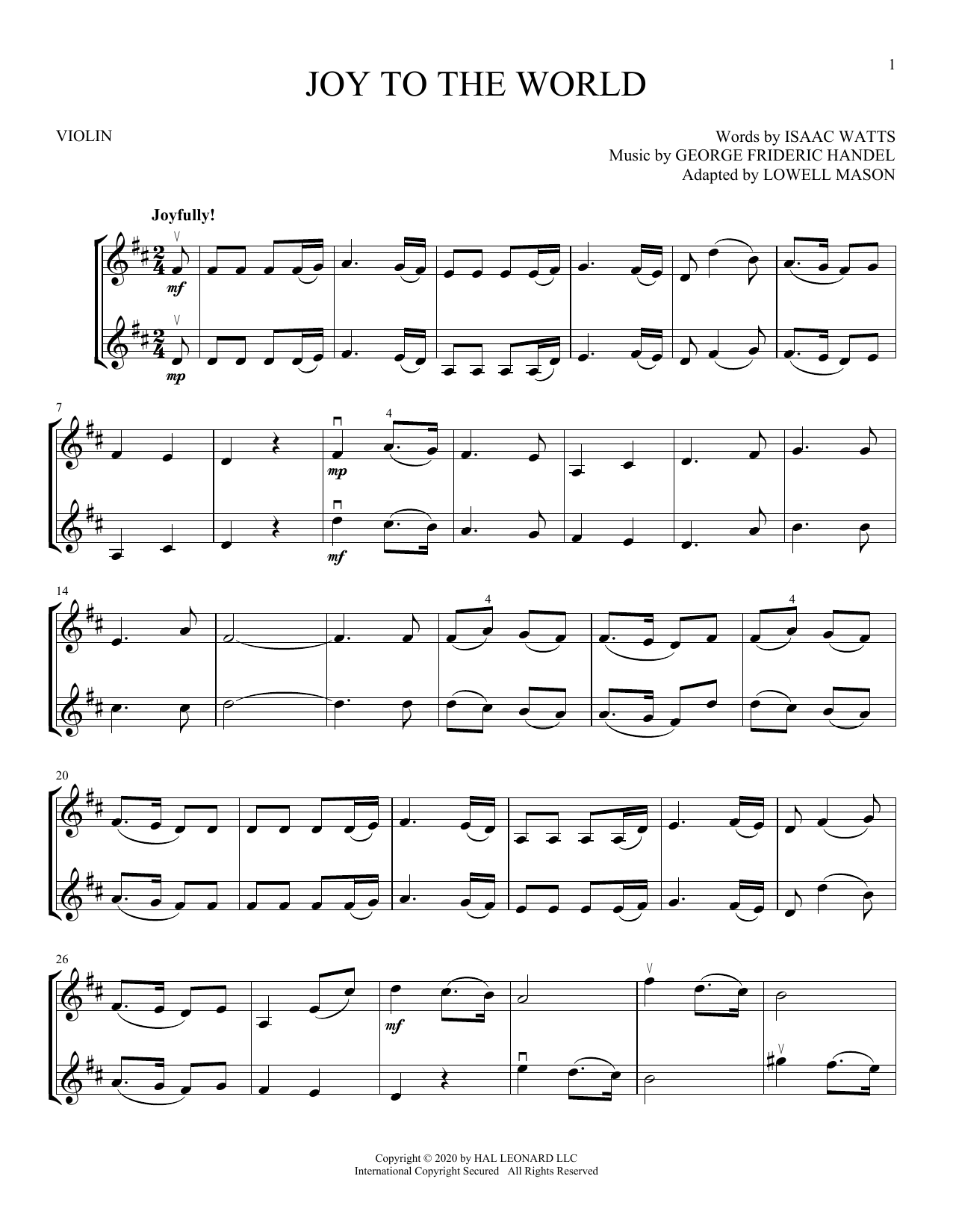 Product gallery: Page 1 of 1 Joy To The World, George Frideric Handel