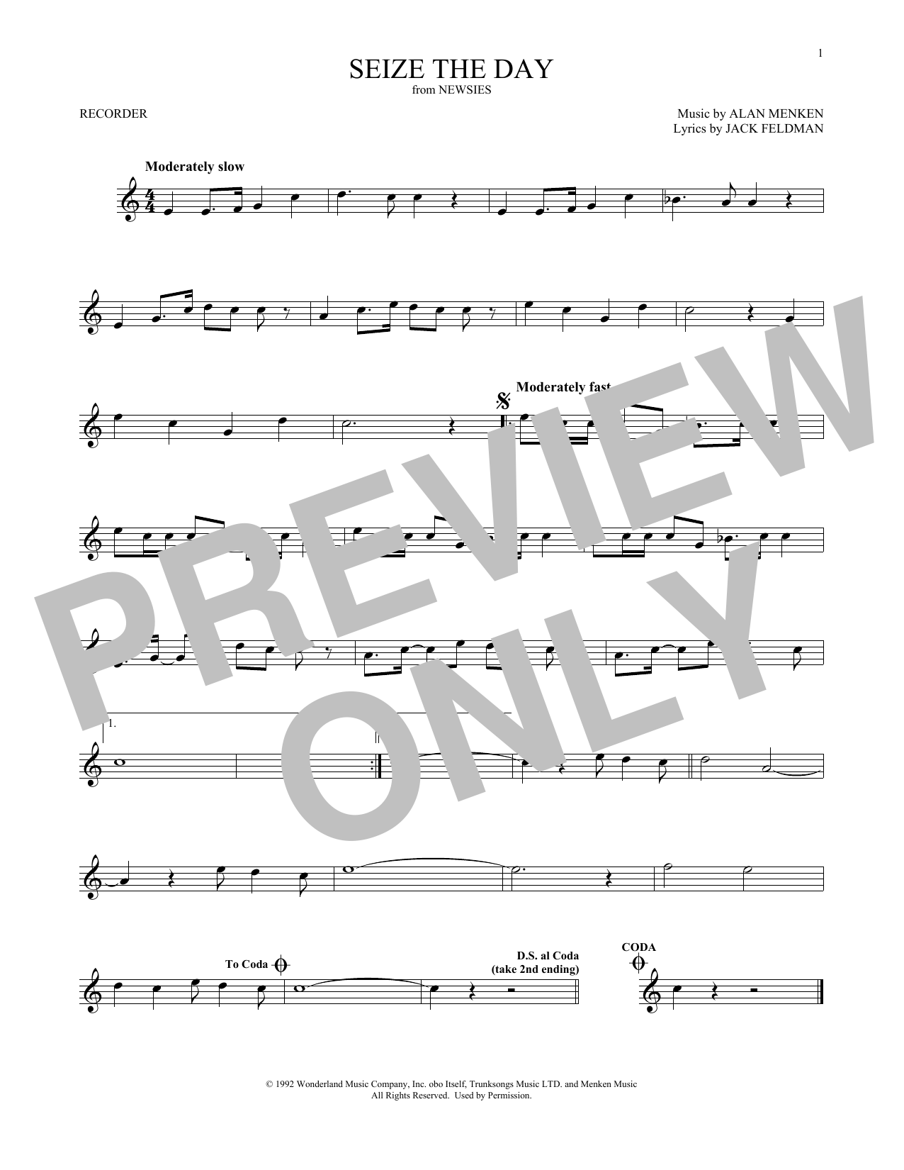Product gallery: Page 1 of 1 Seize The Day (from Newsies), Alan Menken & Jack Feldman