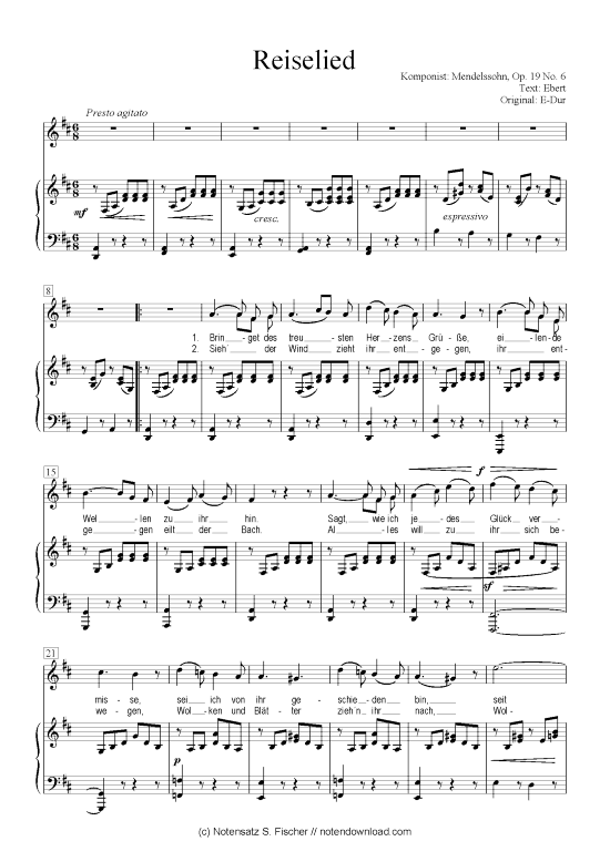 Product picture to: Reiselied  Mendelssohn, Op. 19 No. 6