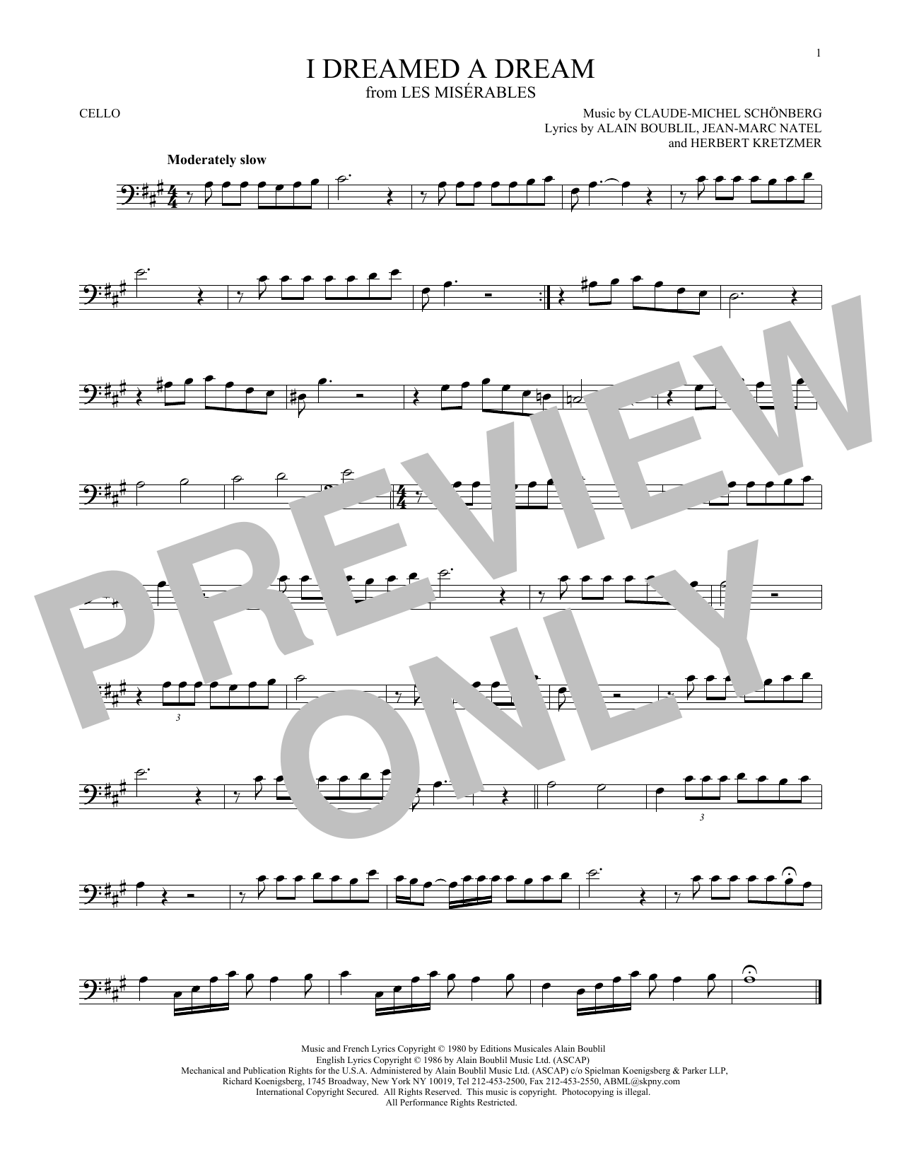 Produktgalerie: Seite 1 von 1 I Dreamed A Dream, Claude-Michel Schonberg, Violoncello