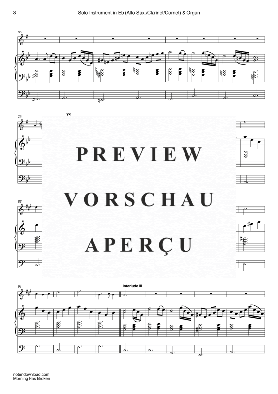 gallery: Morning Has Broken, Stevens, Cat, (Solo Instrument in Es: Alt/Bariton Saxophon Es Klarinette, Kornett und Orgel)