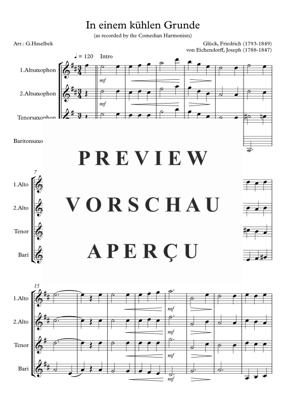 Product gallery: Page 2 of 9 In einem kühlen Grunde, Comedian Harmonists, (Saxophone Quartet AATB)