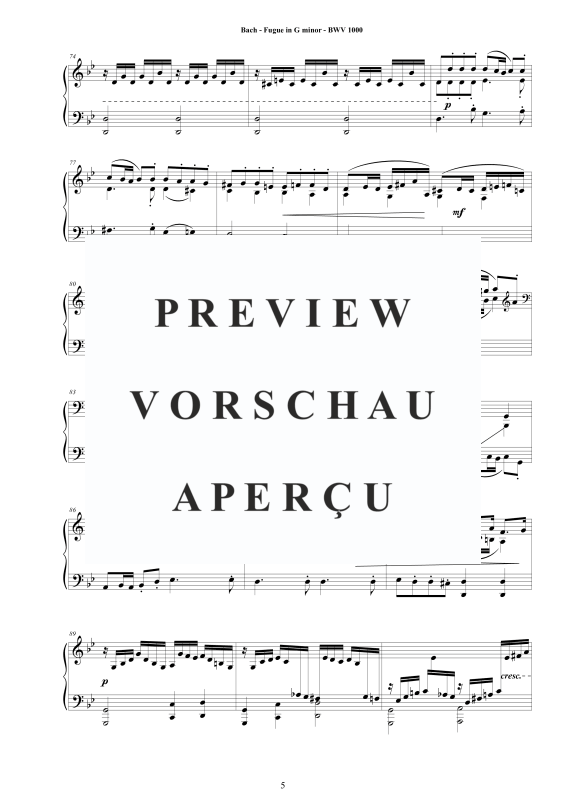 Produktgalerie: Seite 6 von 7 Fuge in G-Moll BWV 1000, , Klavier Solo