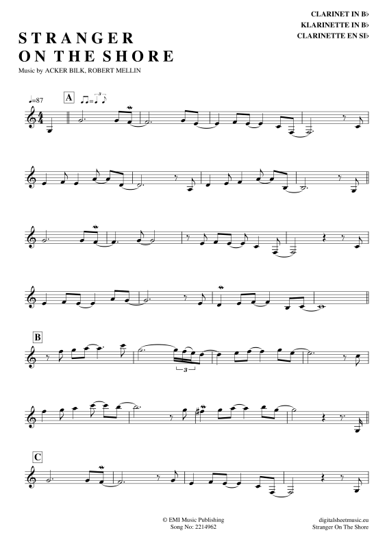 Product gallery: Page 1 of 3 Stranger On The Shore , Bilk, Acker, Clarinet in B-flat