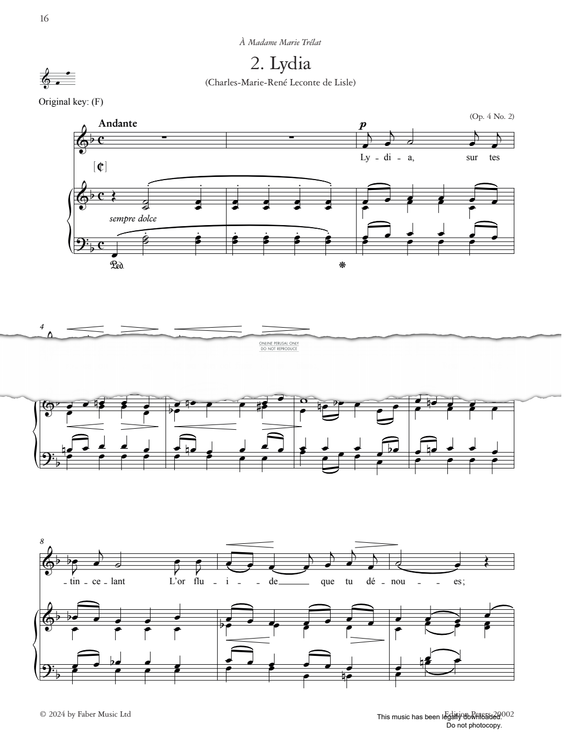 Produktgalerie: Seite 1 von 1 Lydia Op.4, No.2, Gabriel Fauré, Gesang, Klavier