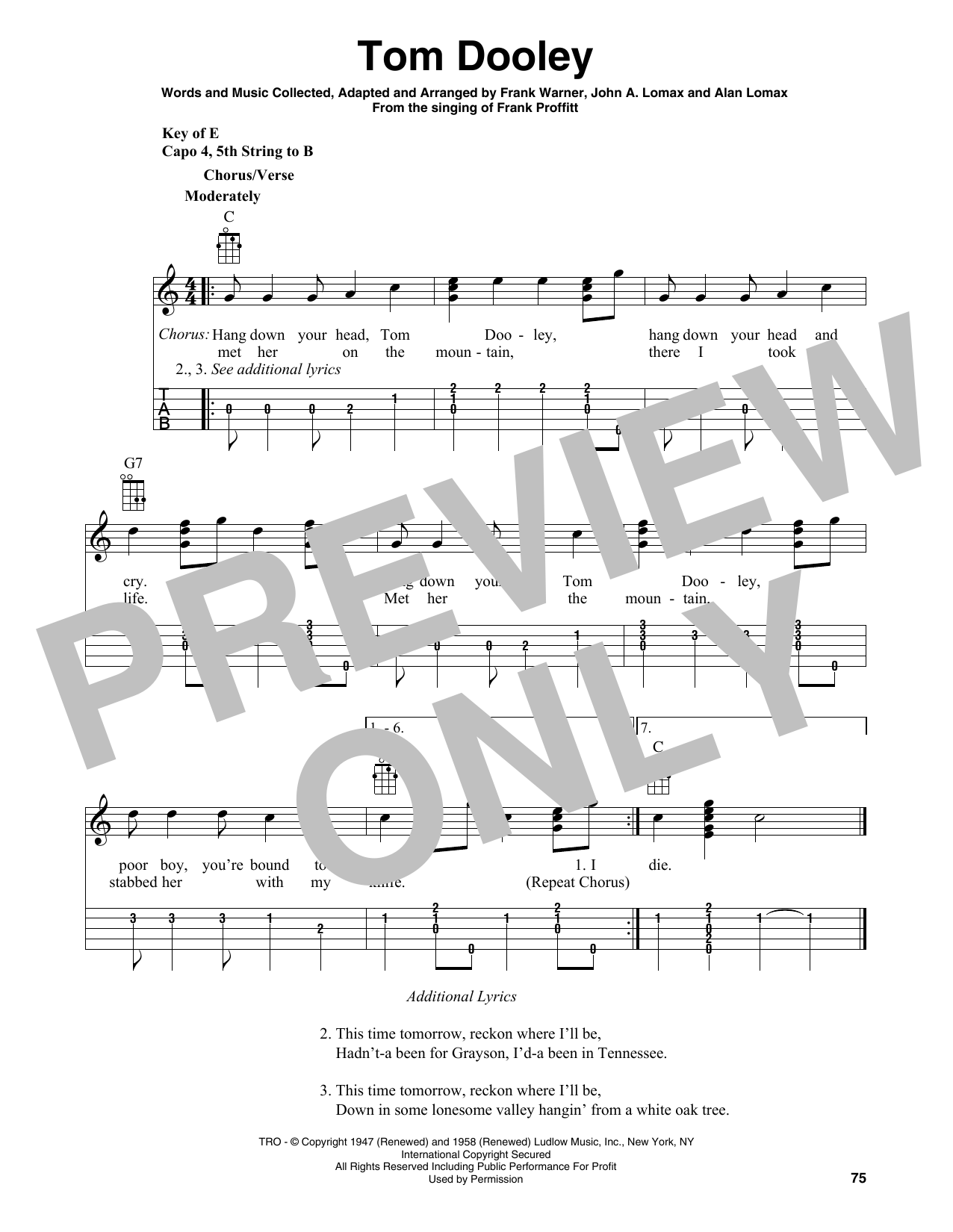 Produktgalerie: Seite 1 von 1 Tom Dooley (arr. Fred Sokolow), Kingston Trio, Banjo