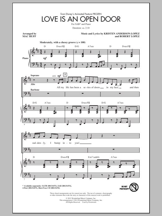 Produktbild zu: Love Is An Open Door (from Frozen) (arr. Mac Huff)