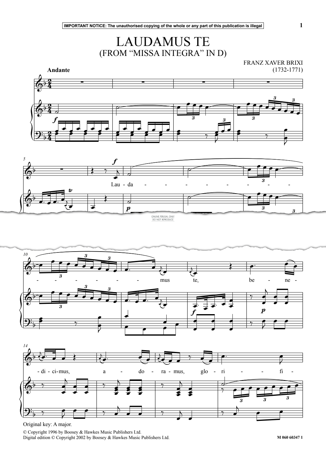 Produktgalerie: Seite 1 von 1 Laudamus Te (from Missa Integra in D), Franz Xaver Brixi, Gesang, Klavier