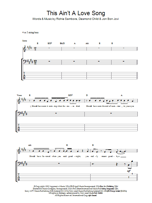 Produktgalerie: Seite 1 von 1 This Ain't A Love Song, Bon Jovi, E-Bass