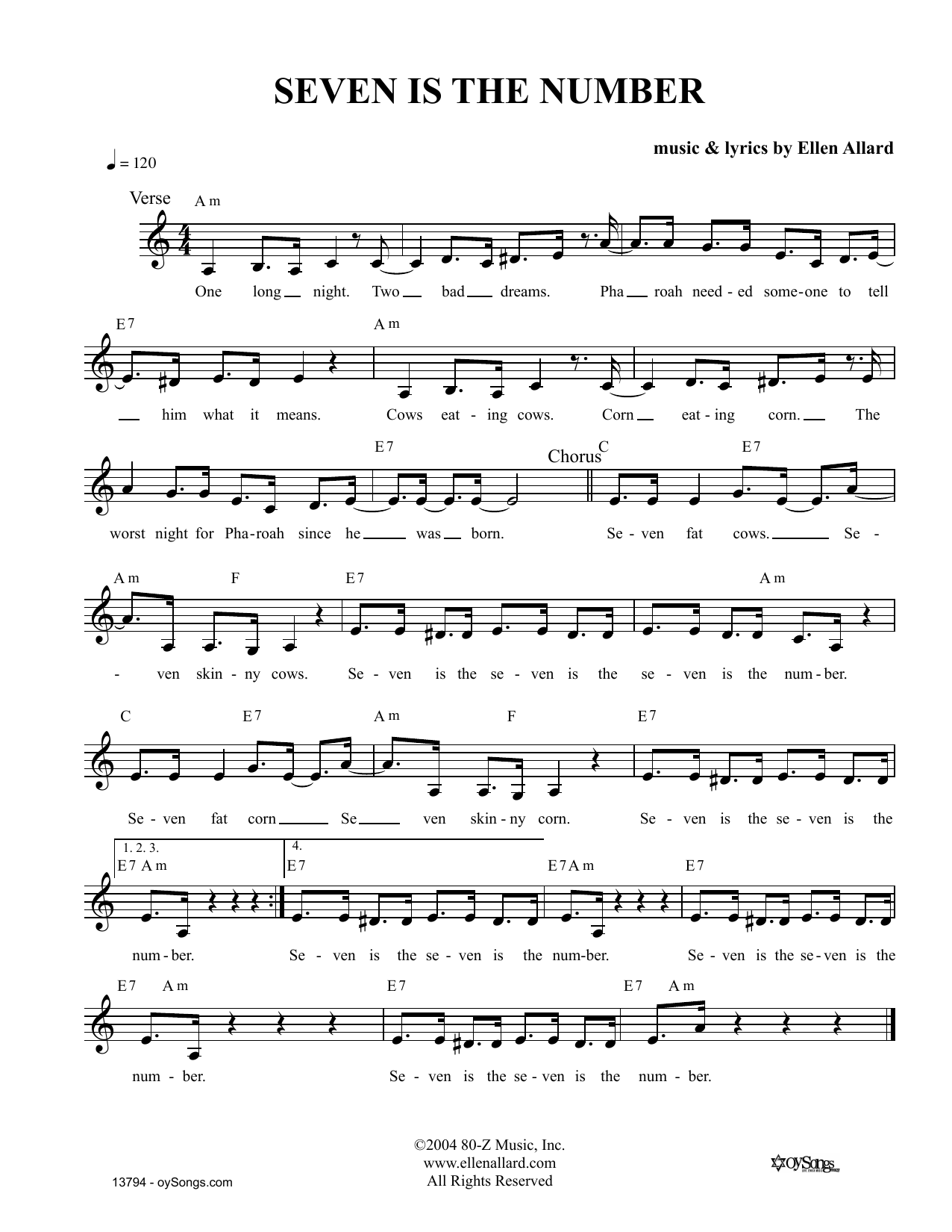 Produktgalerie: Seite 1 von 1 Seven Is The Number, Ellen Allard, Melodieinstrument