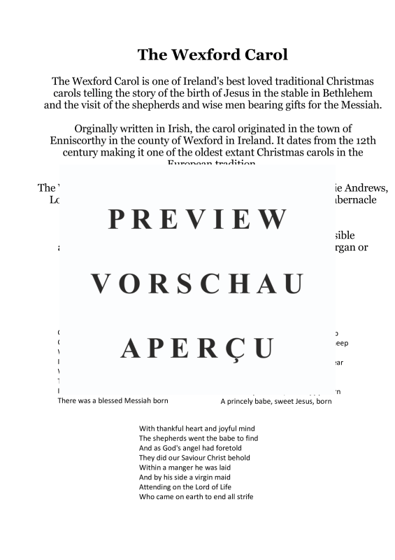 Produktgalerie: Seite 3 von 11 The Wexford Carol, , Frauenchor und kleines Orchester Partitur und Stimmen - Chorpartitur und Klavier opt.