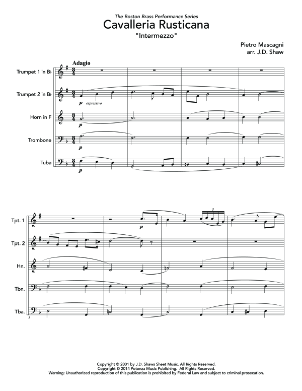 Produktgalerie: Seite 1 von 11 Cavalleria Rusticana, , (Blechbläser Quintett)
