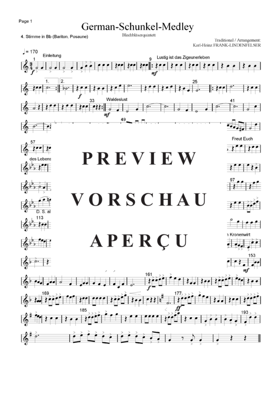 Produktgalerie: Seite 19 von 21 German-Schunkel-Medley , Blasorchester Fatamo, (Blechbläser Quintett - flexible Besetzung)