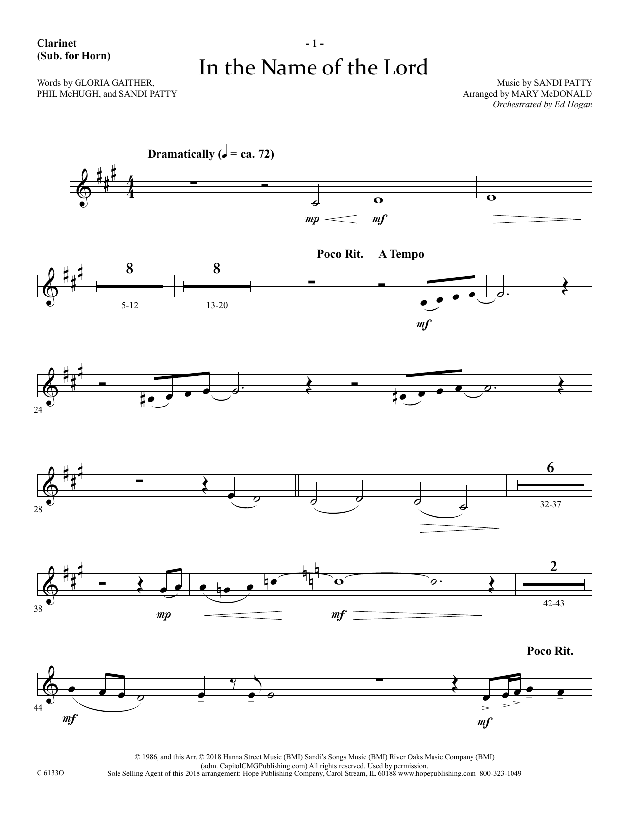 Product picture to: In The Name Of The Lord - Clarinet (sub. Horn)