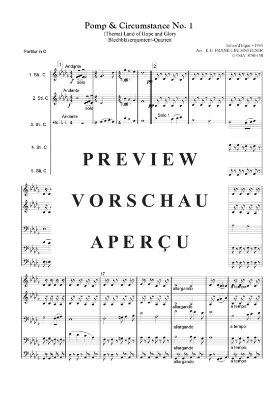 Produktgalerie: Seite 2 von 20 Thema aus Pomp and Circumstance No. 1 Quintett, variable Besetzung, , 