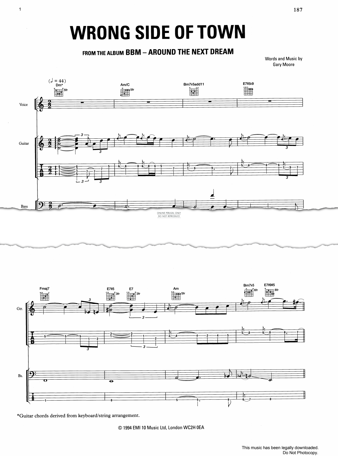 Produktgalerie: Seite 1 von 1 Wrong Side Of Town, Gary Moore, E-Bass, Gesang, Gitarre