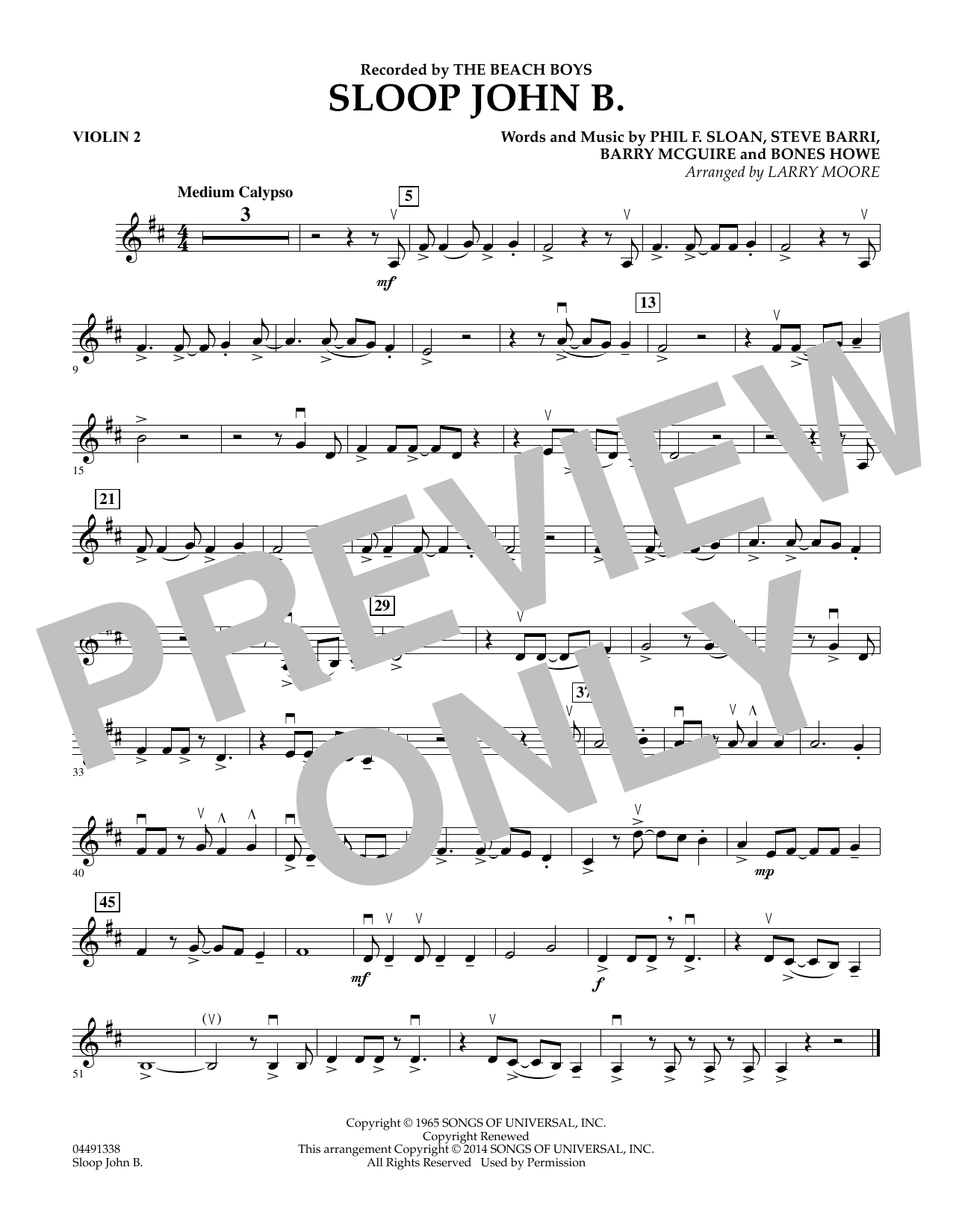 Produktgalerie: Seite 1 von 1 Sloop John B - Violin 2, The Beach Boys, Harry Belafonte, Steve Barri, Phil F. Sloan, Bones Howe