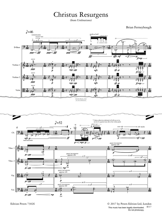 Produktgalerie: Seite 1 von 1 Christus Resurgens (from 'Umbrations'), Brian Ferneyhough, Kontrabass, Quartett