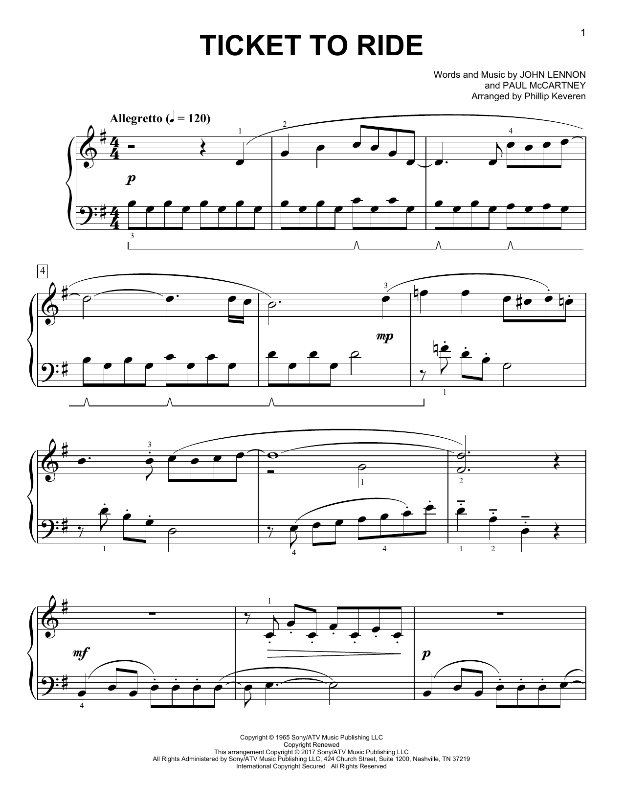 Produktgalerie: Seite 1 von 1 Ticket To Ride [Classical version] (arr. Phillip Keveren), The Beatles, Klavier