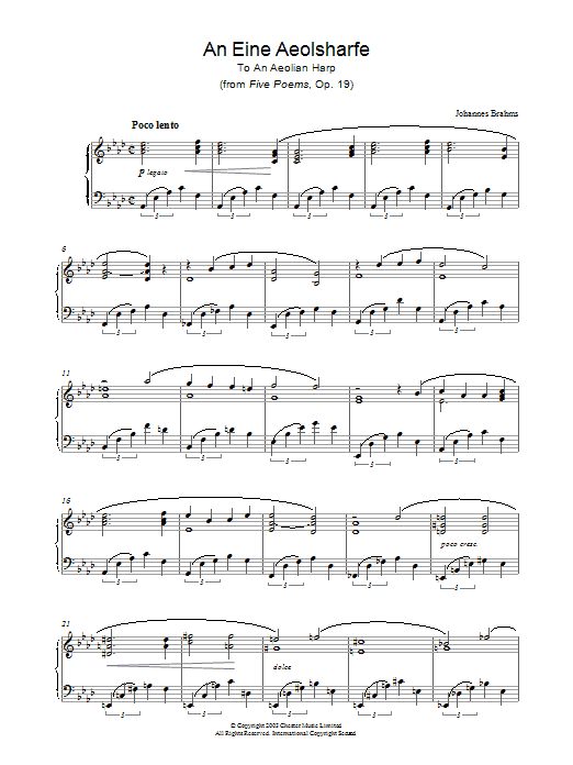 Product gallery: Page 1 of 1 An Eine Aeolsharfe (from Five Poems, Op. 19), Johannes Brahms
