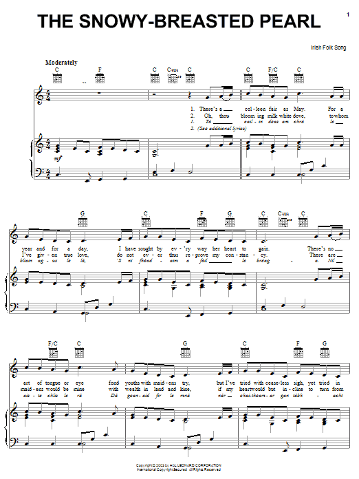 Produktgalerie: Seite 1 von 1 The Snowy-Breasted Pearl, Irish Folksong, Gesang, Gitarre, Klavier