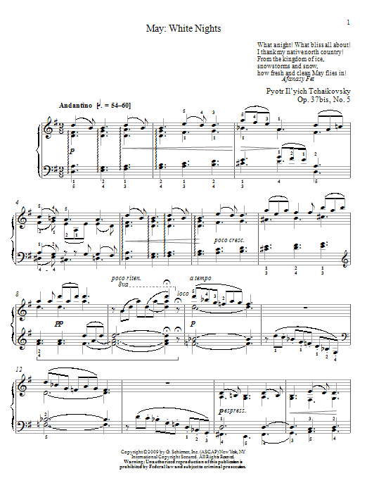 Product gallery: Page 1 of 1 May: White Nights, Pyotr Il'yich Tchaikovsky