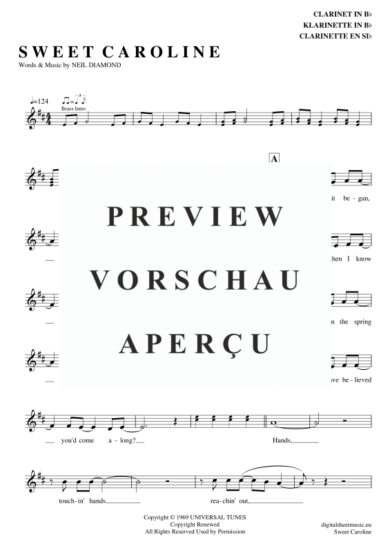 Product gallery: Page 2 of 4 Sweet Caroline , Diamond, Neil, Clarinet in B-flat