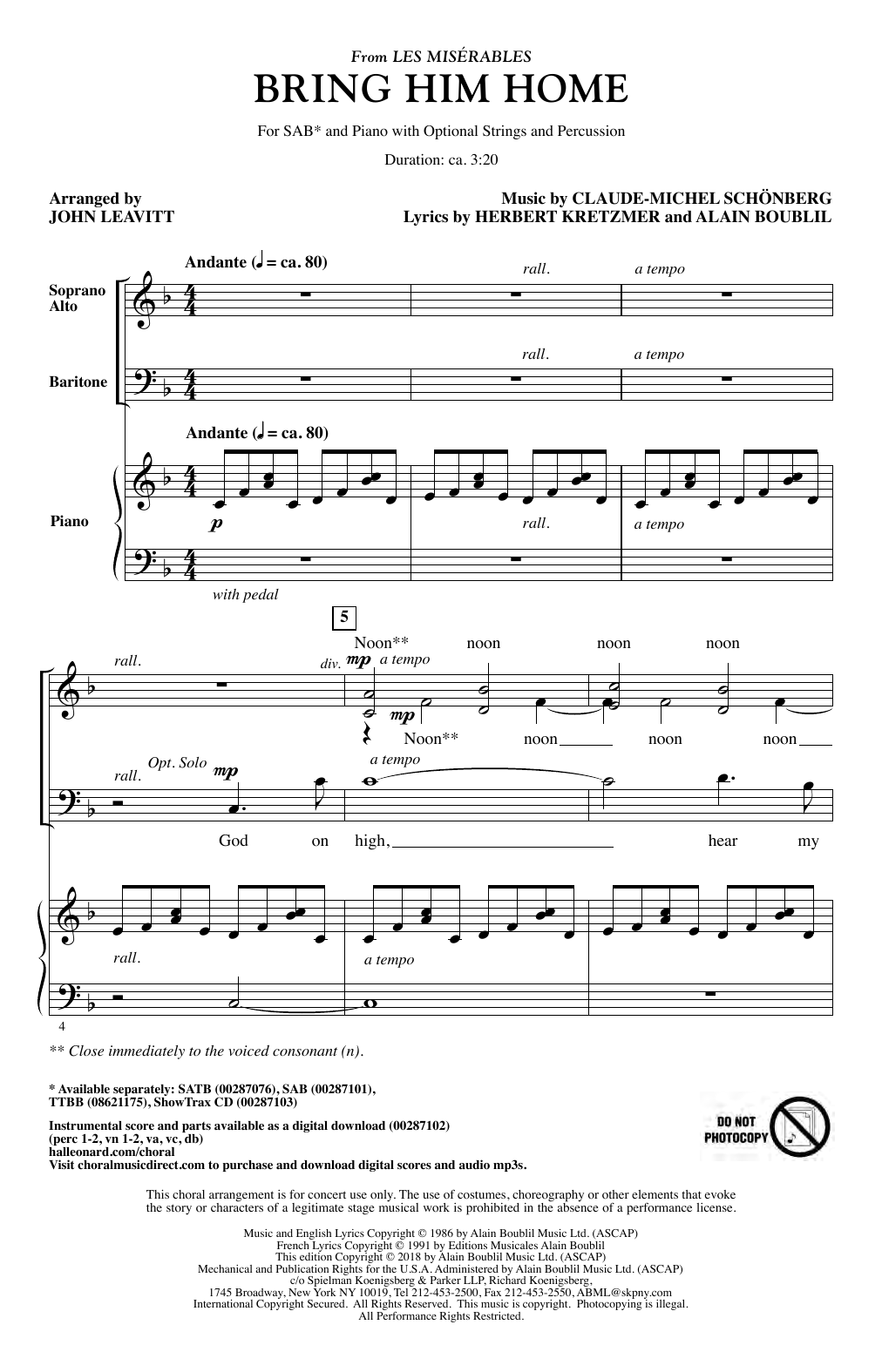Produktbild zu: Bring Him Home (from Les Miserables) (arr. John Leavitt)