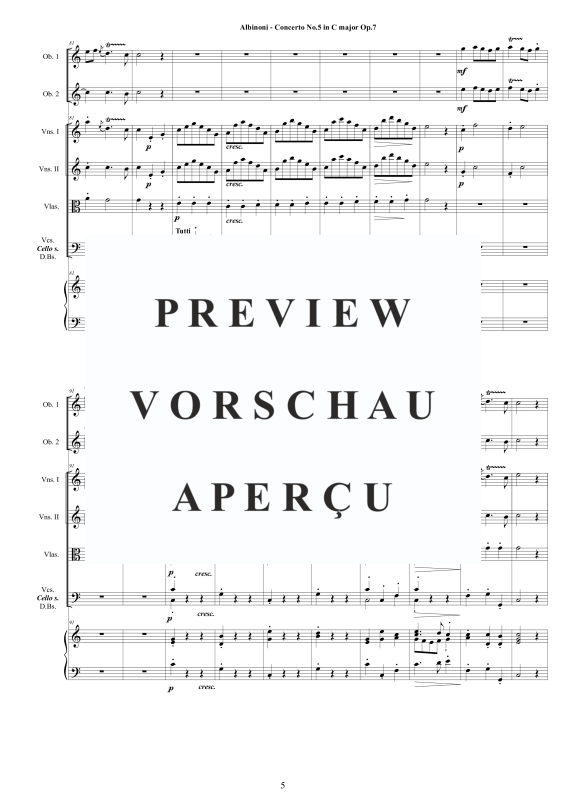 Product gallery: Page 6 of 11 Concerto No.5 in C-Dur Op.7, , 2 Solo Oboes, String Ensemble, and Harpsichord (Bc)