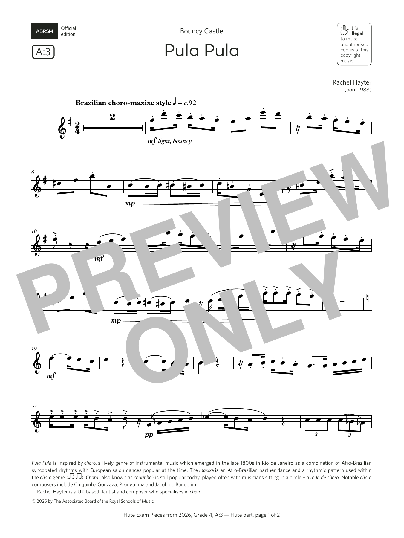 Product gallery: Page 1 of 1 Pula Pula (Grade 4, list A3, from the ABRSM Flute Syllabus from 2026), Rachel Hayter