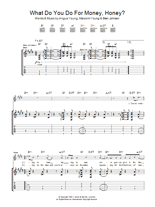 Produktgalerie: Seite 1 von 1 What Do You Do For Money, Honey?, AC/DC, Gitarre