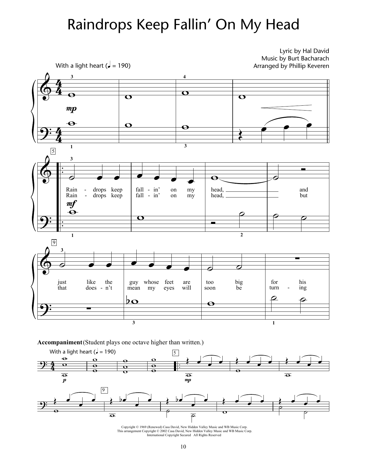 Product picture to: Raindrops Keep Fallin' On My Head (arr. Phillip Keveren)