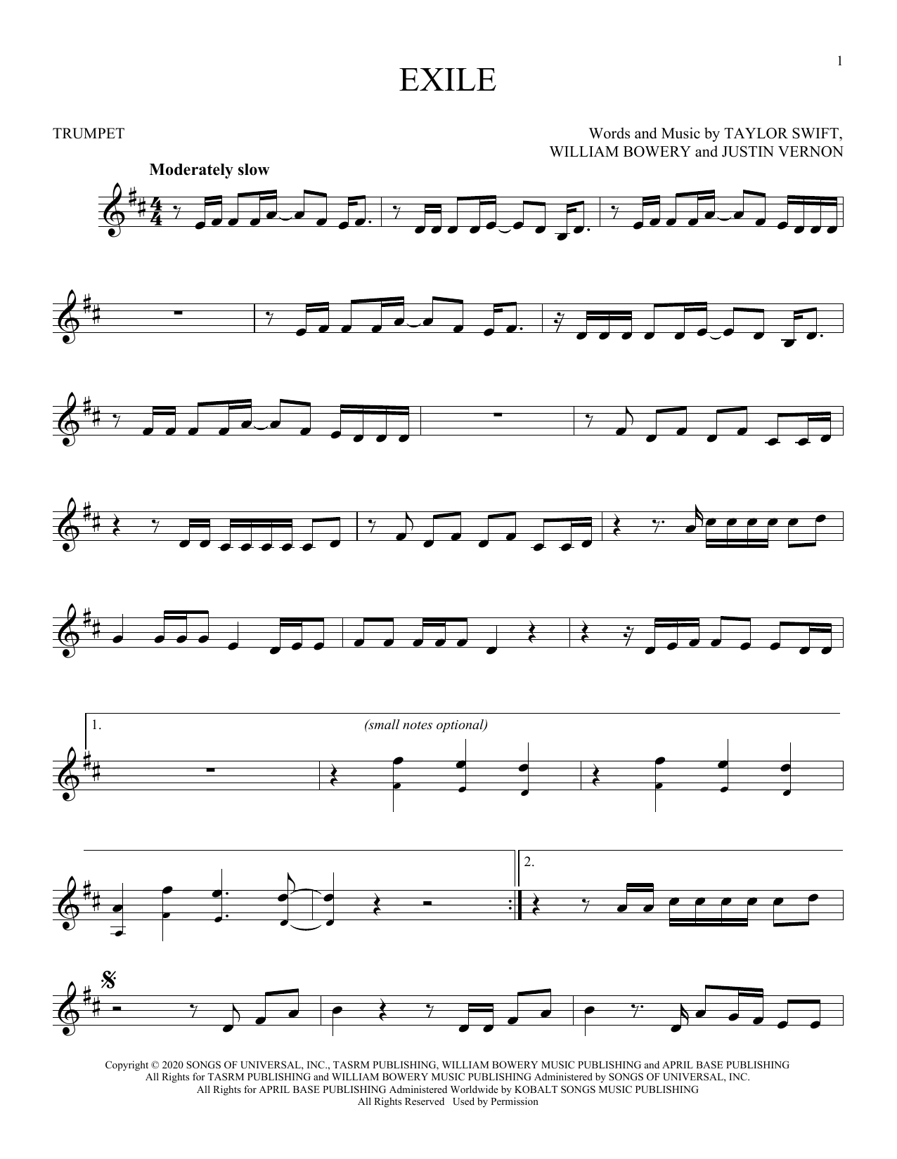 Produktgalerie: Seite 1 von 1 exile (feat. Bon Iver), Taylor Swift, Trompete