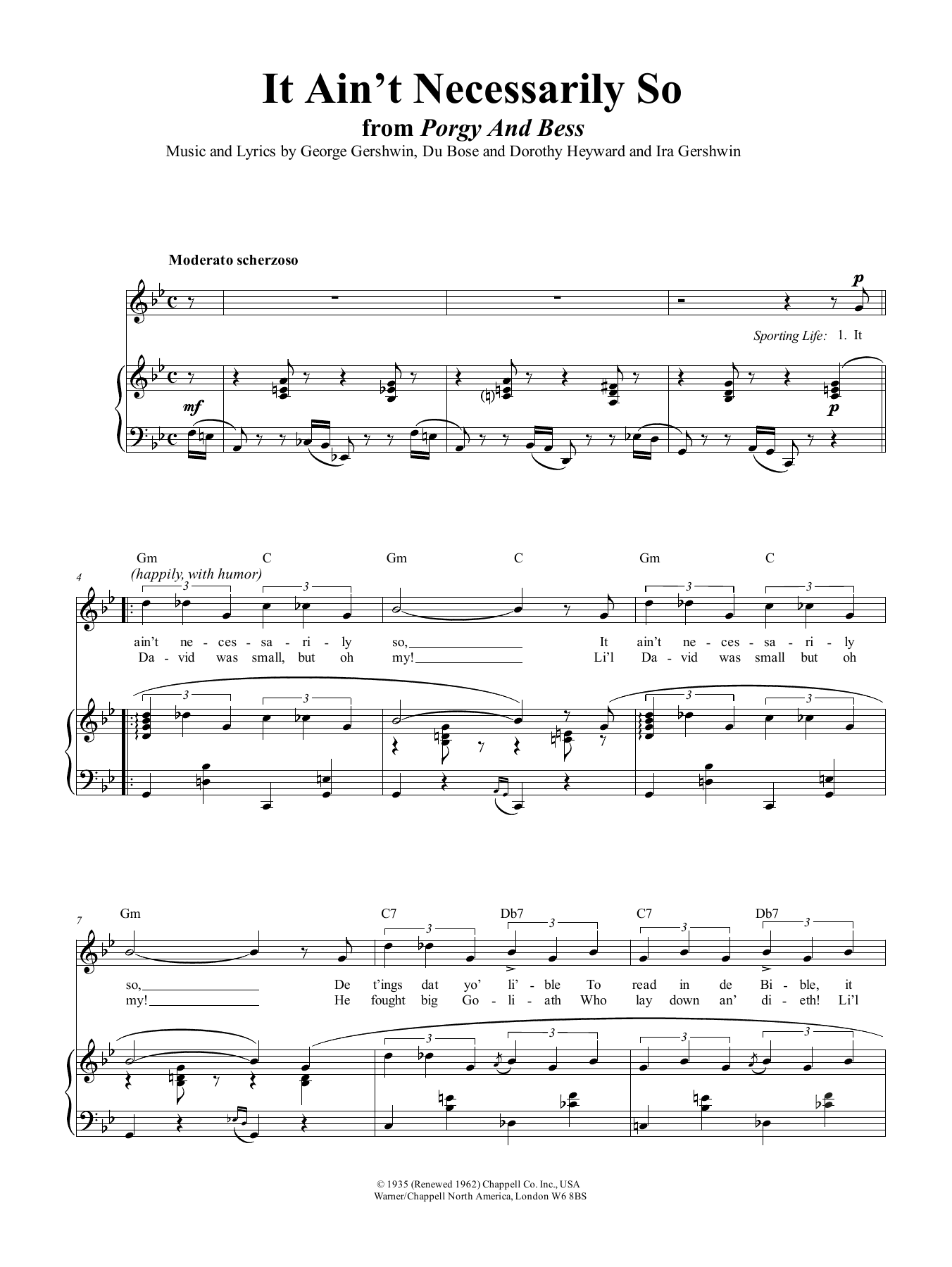 Produktgalerie: Seite 1 von 1 It Ain't Necessarily So (from Porgy And Bess), George Gershwin, Gesang, Gitarre, Klavier