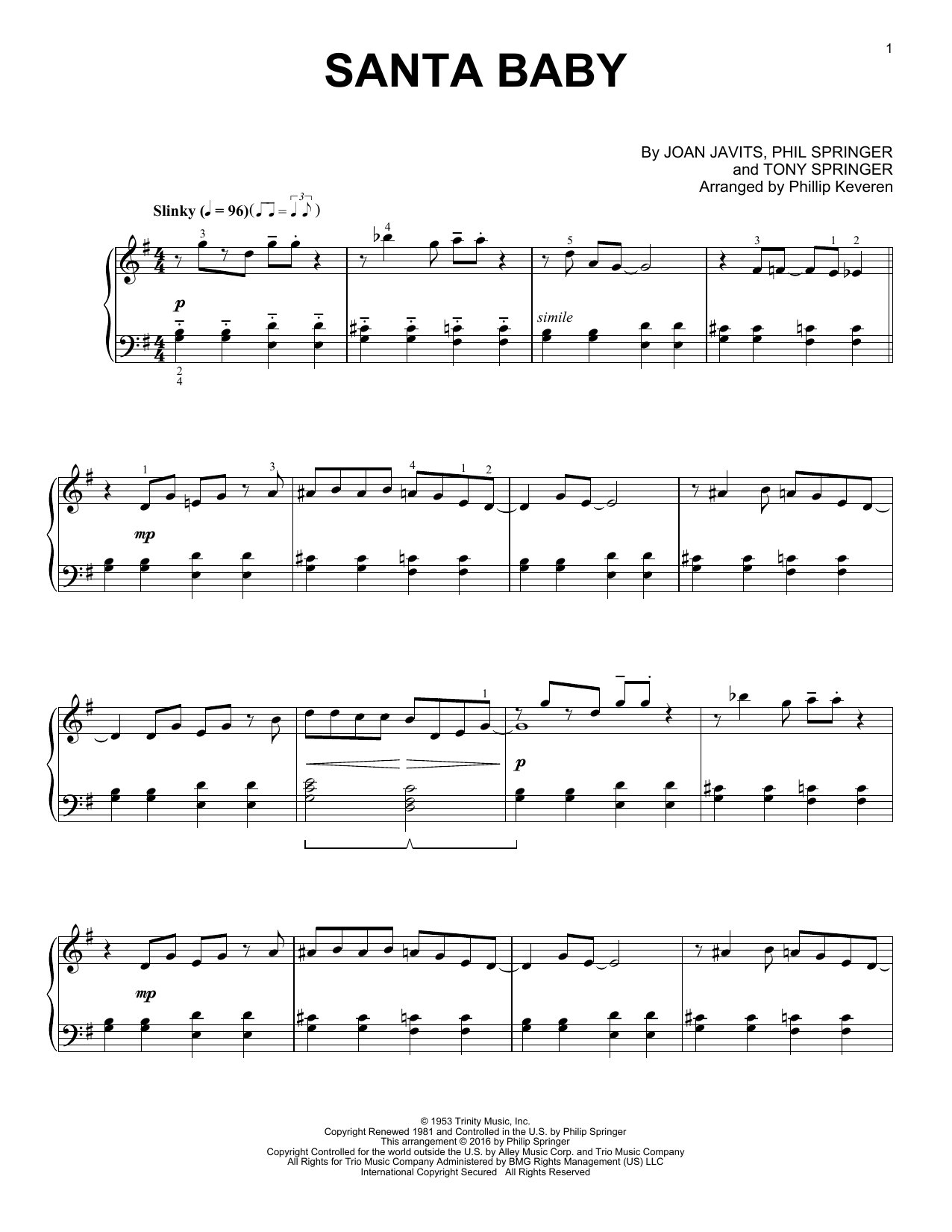 Product gallery: Page 1 of 1 Santa Baby (arr. Phillip Keveren), Joan Javits