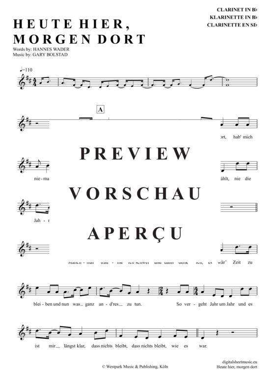 Product gallery: Page 2 of 4 Heute Hier, Morgen Dort , Wader, Hannes, Clarinet in B-flat