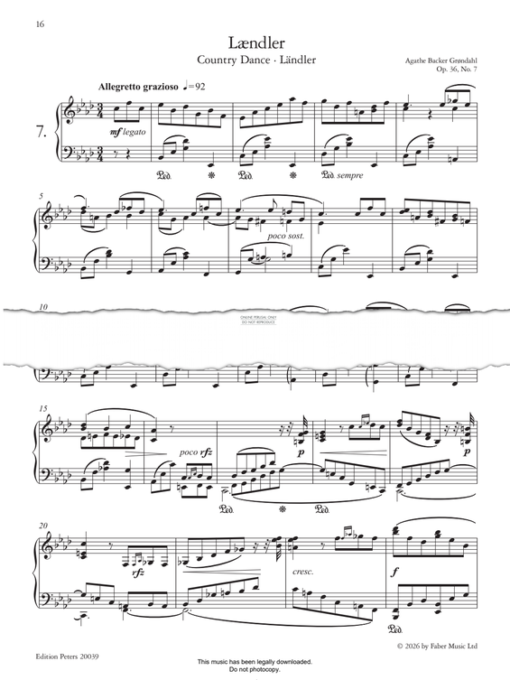 Produktgalerie: Seite 1 von 1 Lændler (Country Dance No.7 from 'Fantasiestücke  Op. 36'), Agathe Backer Grøndahl, Klavier
