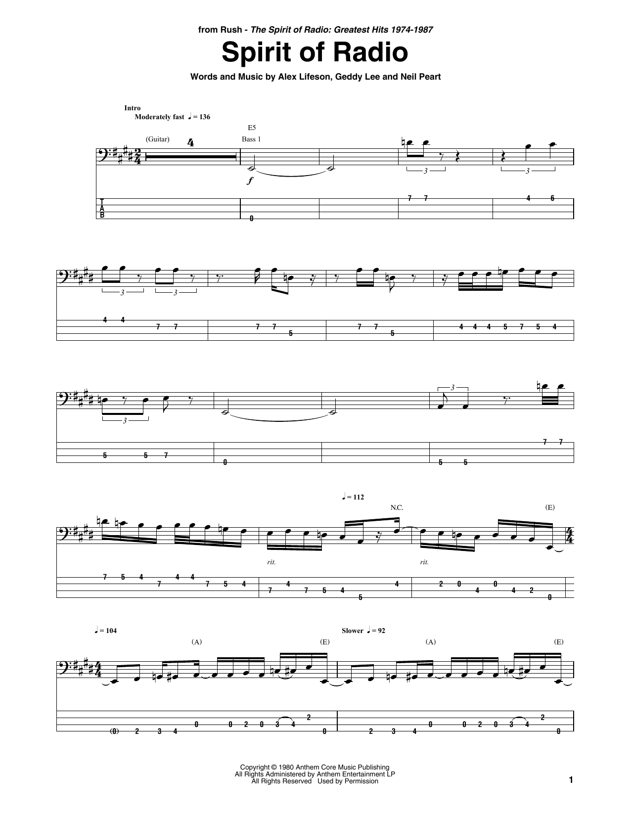 Produktgalerie: Seite 1 von 1 Spirit Of Radio, Rush, E-Bass