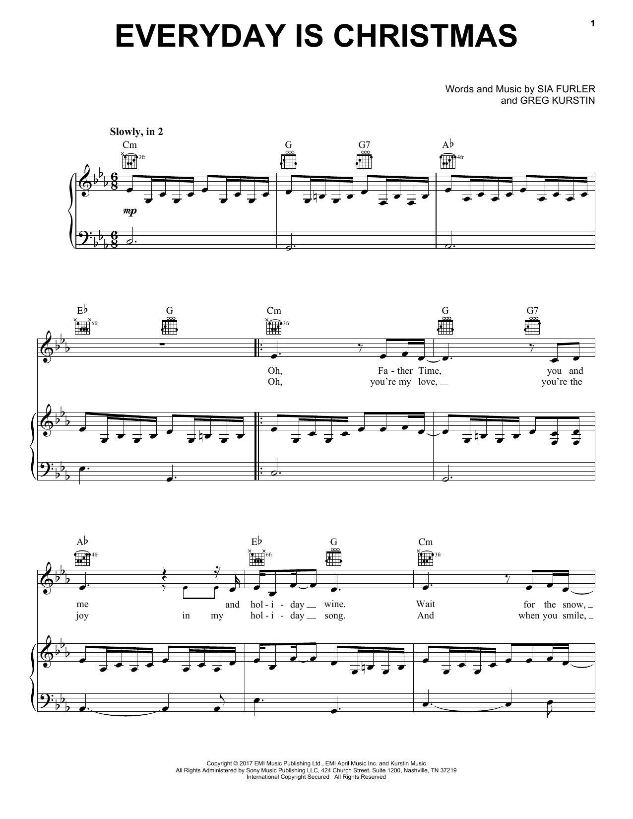 Produktgalerie: Seite 1 von 1 Everyday Is Christmas, Sia, Gesang, Gitarre, Klavier