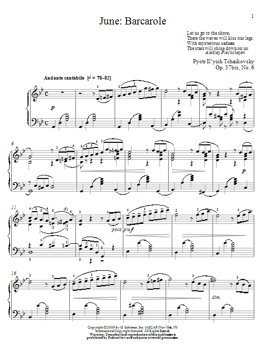 Product gallery: Page 1 of 1 June: Barcarole, Pyotr Il'yich Tchaikovsky