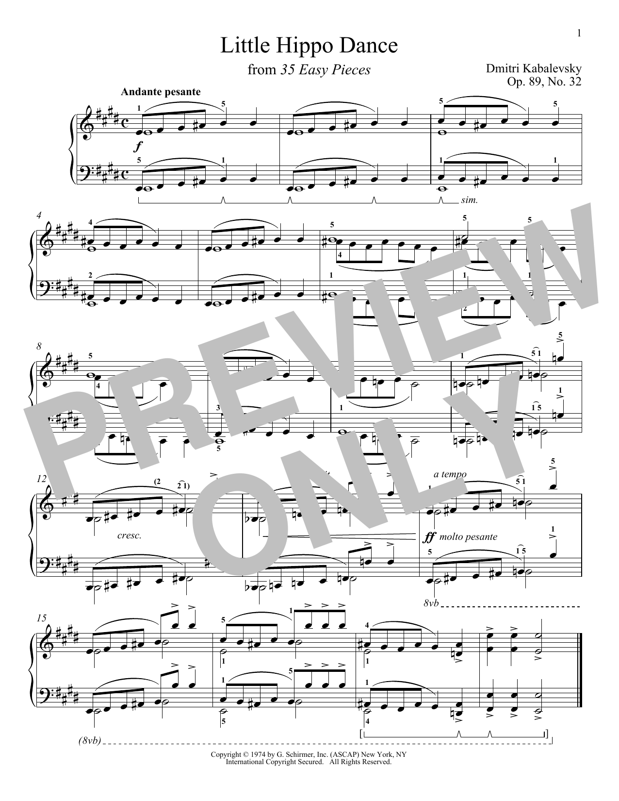 Product gallery: Page 1 of 1 Little Hippo Dance, Op. 89, No. 32, Dmitri Kabalevsky