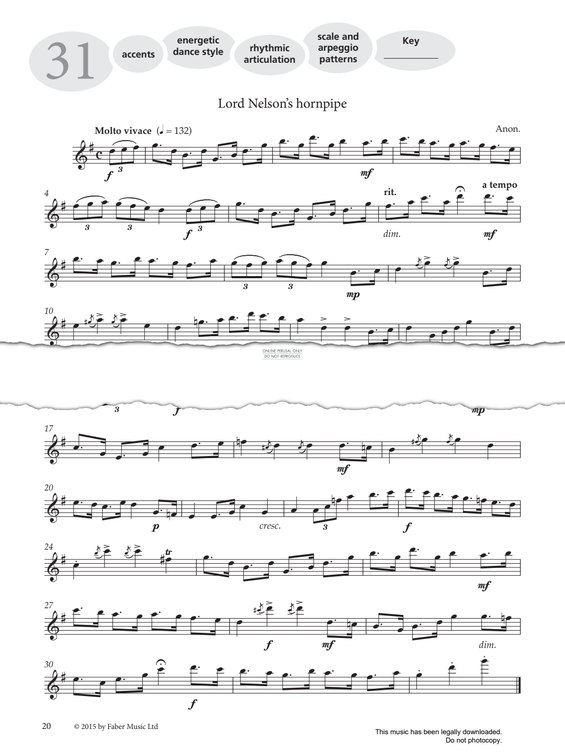 Product gallery: Page 1 of 1 Study No.31 Lord Nelson’s Hornpipe (from 'More Graded Studies For Flute Book One'), Anon