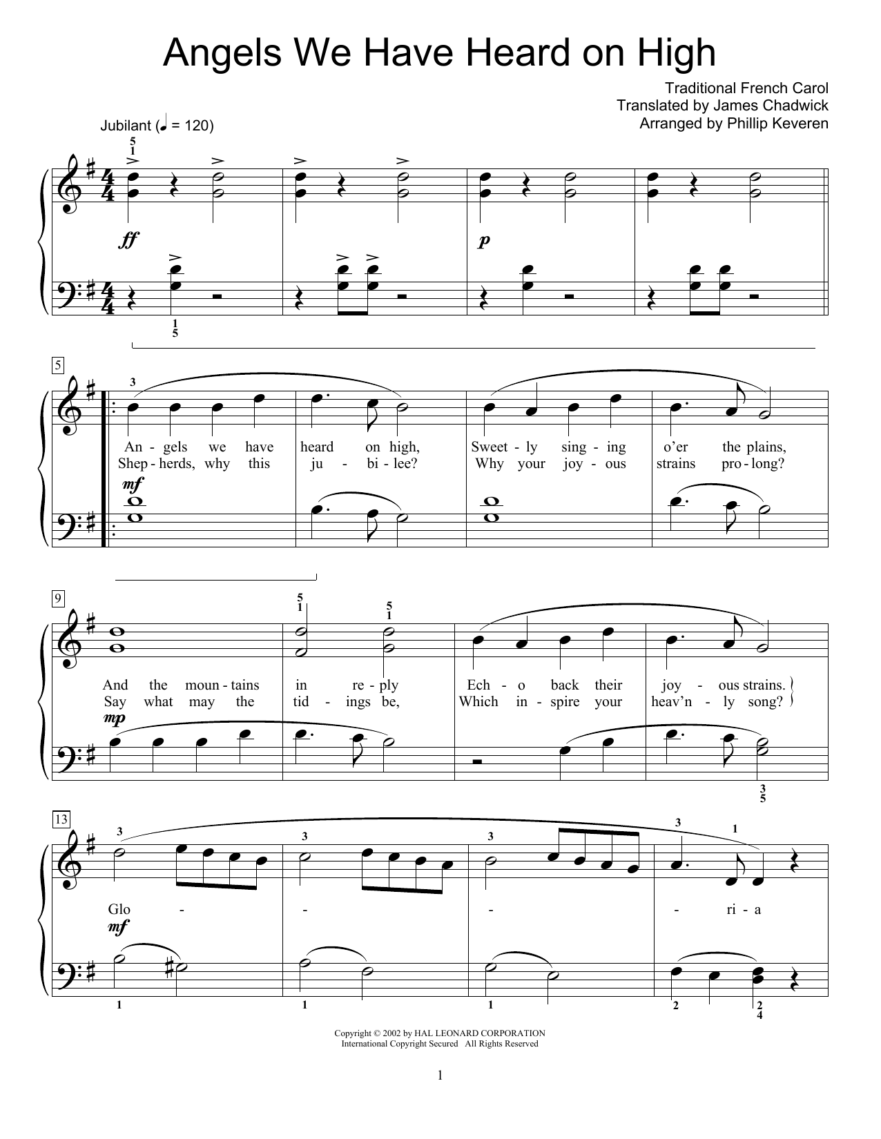Product gallery: Page 1 of 1 Angels We Have Heard On High (arr. Phillip Keveren), Traditional French Carol