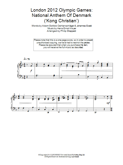 Produktbild zu: London 2012 Olympic Games: National Anthem Of Denmark ('Kong Christian')