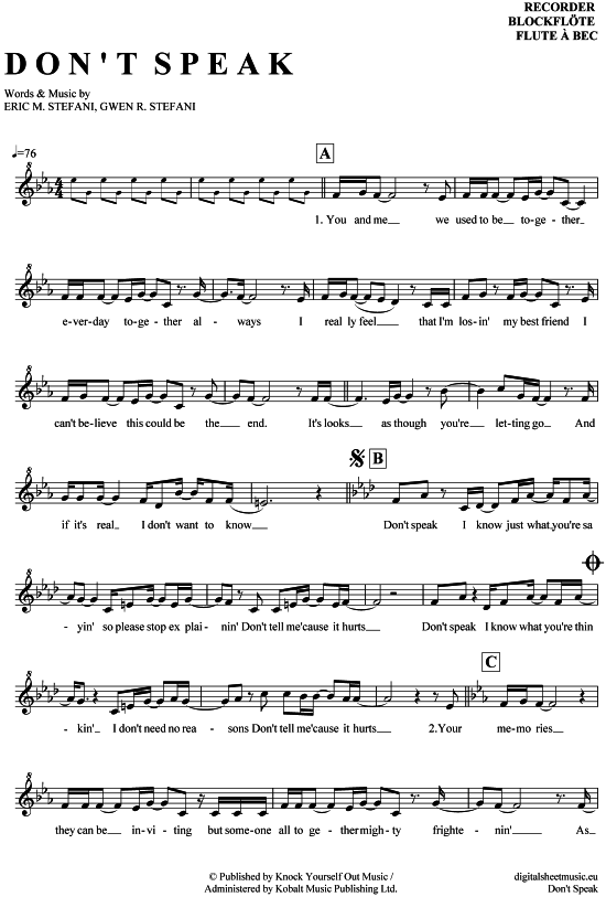 Product gallery: Page 1 of 4 Don´t speak , No Doubt, (recorder)