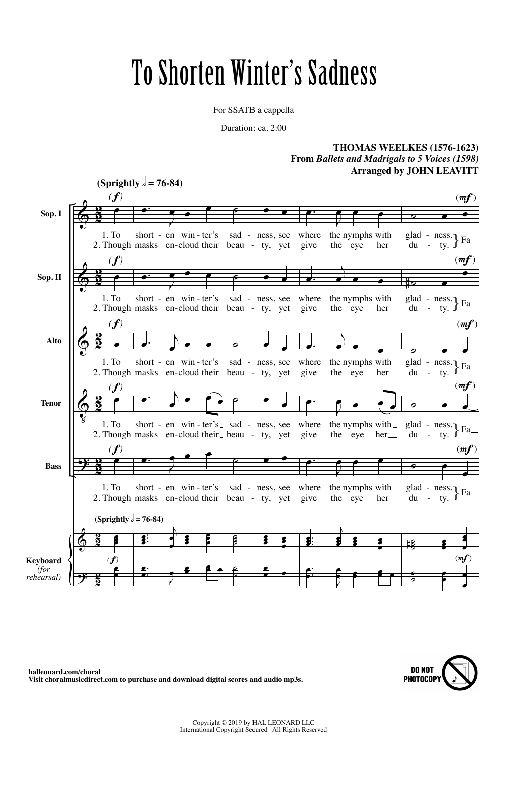 Product picture to: To Shorten Winter's Sadness (arr. John Leavitt)